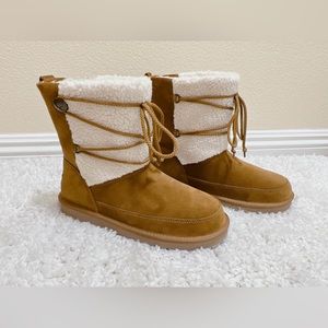 New Koolaburra by UGG Michon Short Faux Fur & Suede Boots US9 Chestnut $100
